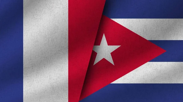 Cuba Francia Realistici Due Bandiere Insieme Illustrazione — Foto Stock