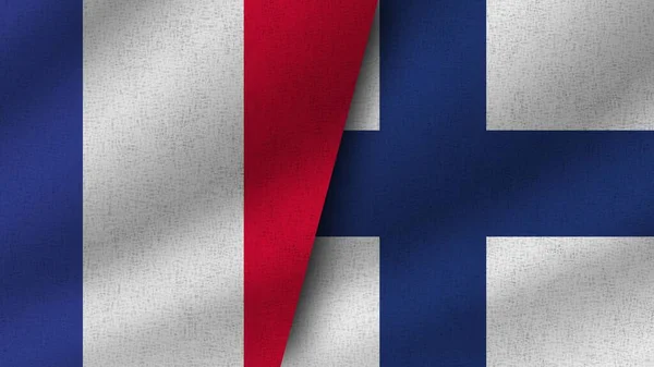 Finlandia Francia Realistico Due Bandiere Insieme Illustrazione — Foto Stock