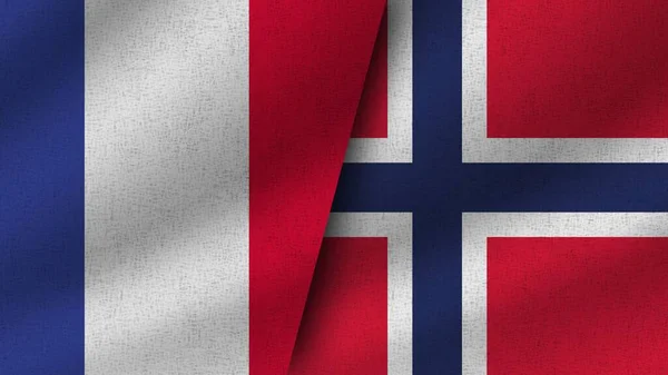 ノルウェーとフランス Realistic Two Flags Together 3Dイラスト — ストック写真