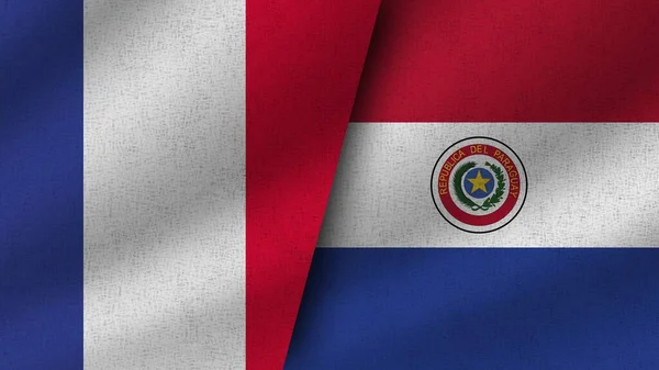 Paraguay Francie Realistické Dvě Vlajky Dohromady Ilustrace — Stock fotografie