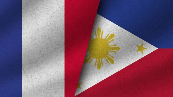Philippines France Realistic Two Flags Together Illustration — Stock Photo, Image