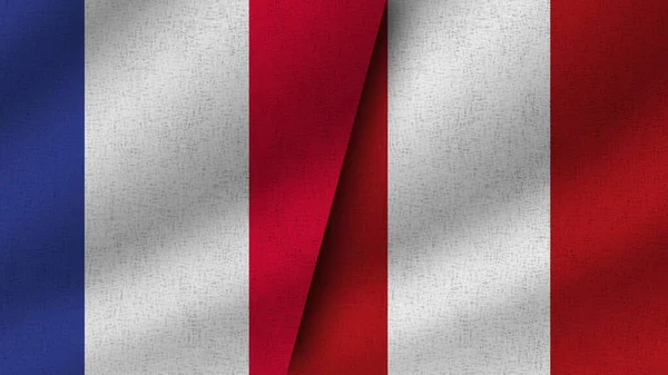 Peru France Realistic Two Flags Together Illustration — Stock Photo, Image
