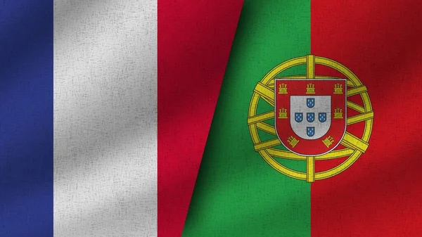 Portugal Frankrijk Realistische Twee Vlaggen Samen Illustratie — Stockfoto