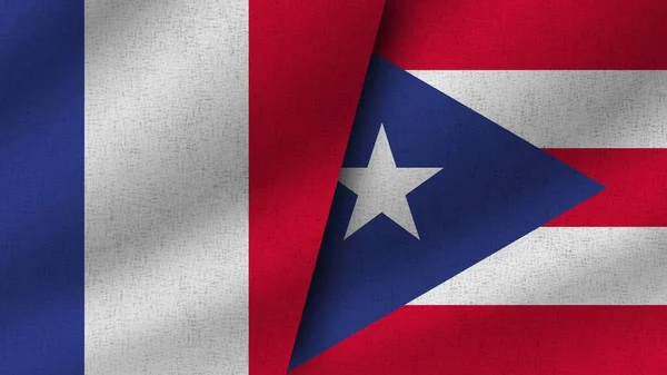 Πουέρτο Ρίκο Και Γαλλία Ρεαλιστική Δύο Σημαίες Μαζί Εικονογράφηση — Φωτογραφία Αρχείου