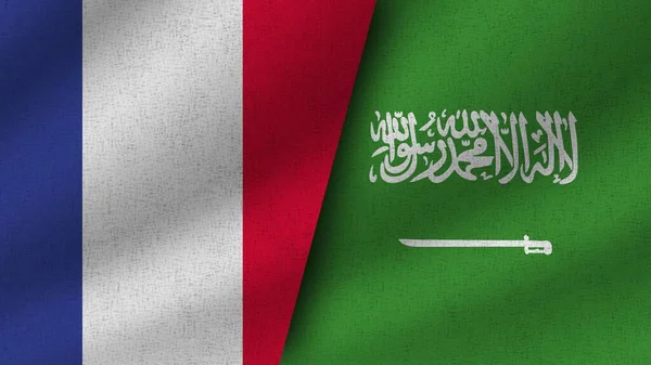 Arabie Saoudite France Deux Drapeaux Réalistes Ensemble Illustration — Photo