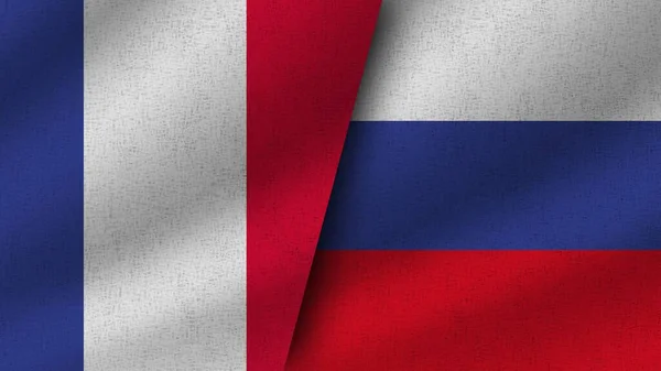 Росія Франція Реалістичні Два Прапори Разом Ілюстрація — стокове фото