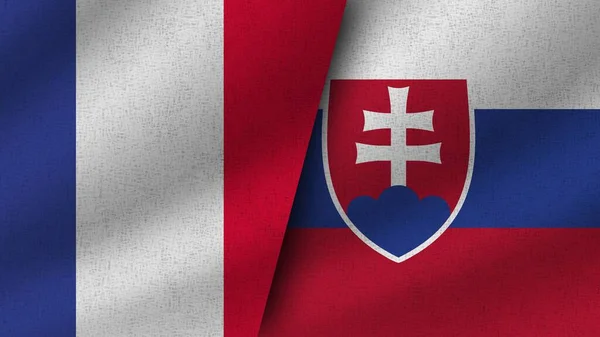 スロバキアとフランス Realistic Two Flags Together 3Dイラスト — ストック写真