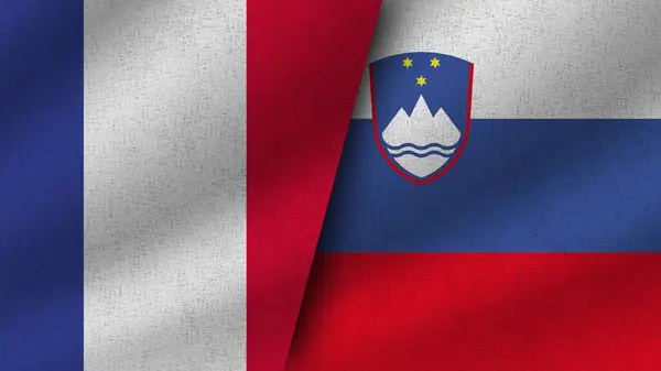 Slovenien Och Frankrike Realistiska Två Flaggor Tillsammans Illustration — Stockfoto