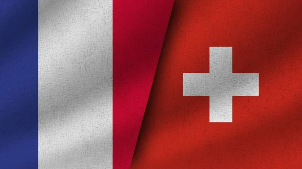 Švýcarsko Francie Realistické Dvě Vlajky Dohromady Ilustrace — Stock fotografie