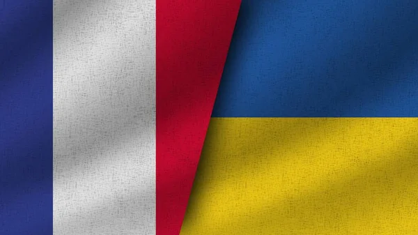Ukraine Und Frankreich Realistische Zwei Flaggen Zusammen Illustration — Stockfoto