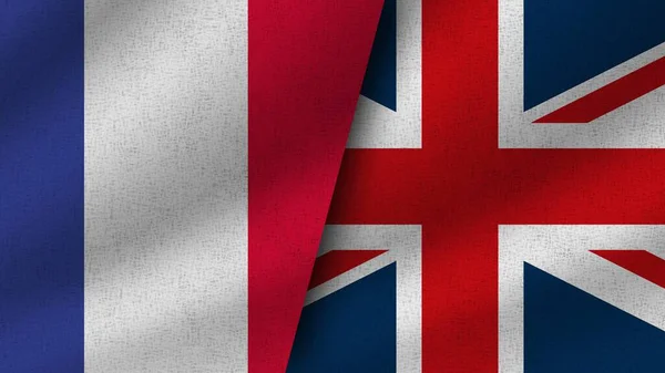 United Kingdom France Realistic Two Flags Together Illustration — Stock Photo, Image
