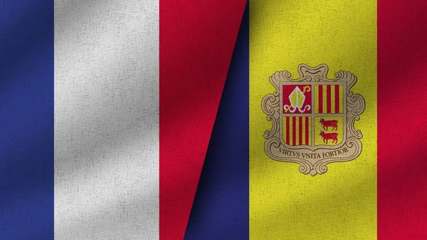 Andorra France Realistic Two Flags Together Illustration — Stock Photo, Image