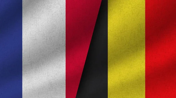 Belgien Und Frankreich Realistische Zwei Flaggen Zusammen Illustration — Stockfoto