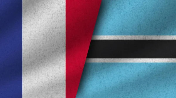 Ботсвана Франція Реалістичні Два Прапори Разом Ілюстрації — стокове фото