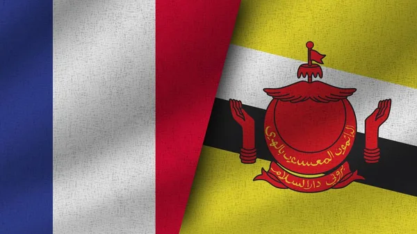 Brunei França Realistas Duas Bandeiras Juntos Ilustração — Fotografia de Stock