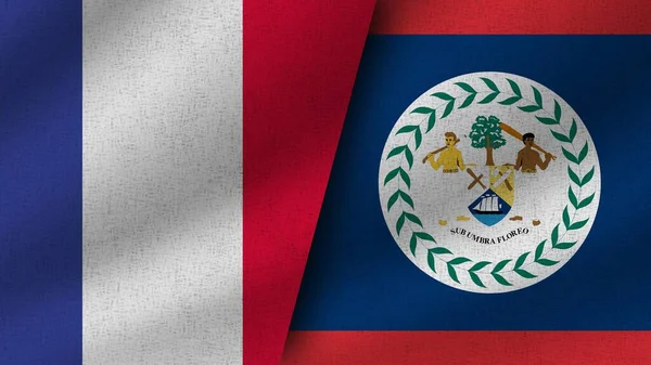 Belize Francja Realistyczne Dwie Flagi Razem Ilustracja — Zdjęcie stockowe