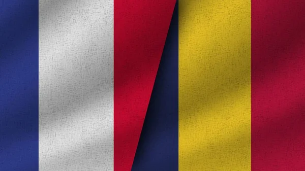 Tschad Und Frankreich Realistische Zwei Flaggen Zusammen Illustration — Stockfoto