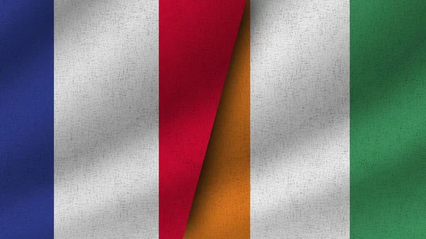 Ivoorkust Frankrijk Realistische Twee Vlaggen Samen Illustratie — Stockfoto