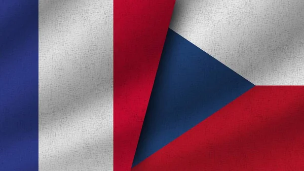 Чехія Франція Реалістичні Два Прапори Разом Ілюстрація — стокове фото