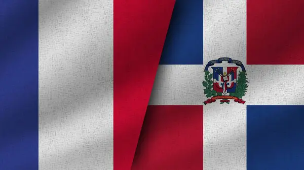 Домініканська Республіка Франція Реалістичні Два Прапори Разом Ілюстрація — стокове фото