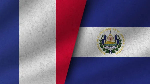 Salvador Och Frankrike Realistiska Två Flaggor Tillsammans Illustration — Stockfoto