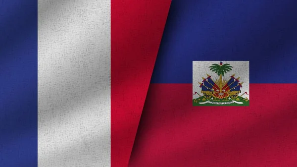 Гаїті Франція Реалістичні Два Прапори Разом Ілюстрація — стокове фото