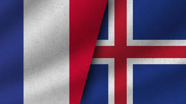 Ijsland Frankrijk Realistische Twee Vlaggen Samen Illustratie — Stockfoto