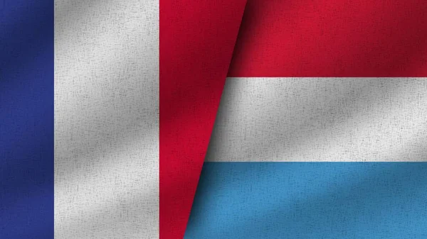 Luxembourg France Realistic Two Flags Together Illustration — Stock Photo, Image