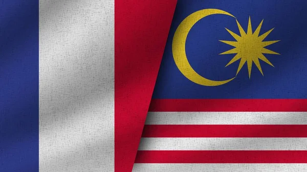 マレーシアとフランス Realistic Two Flags Together 3Dイラスト — ストック写真