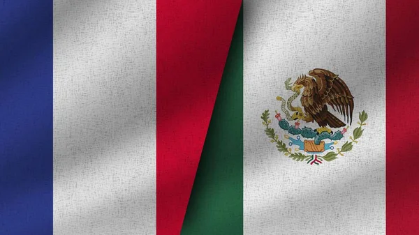 墨西哥和法国现实的两条旗在一起 3D说明 — 图库照片