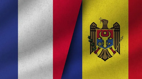 Moldova France Realistic Two Flags Together Illustration — 图库照片
