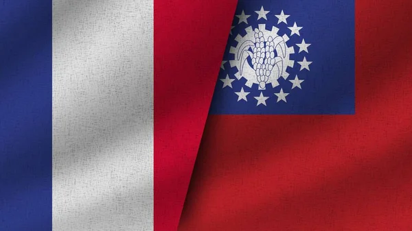 Бирма Франция Реалистичные Два Флага Вместе Иллюстрация — стоковое фото