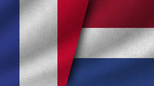 Netherlands France Realistic Two Flags Together Illustration — 스톡 사진