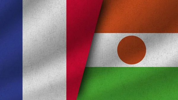 Нігер Франція Реалістичні Два Прапори Разом Ілюстрація — стокове фото