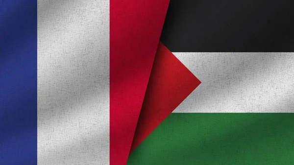 Palestine France Realistic Two Flags Together Illustration — Stock Photo, Image