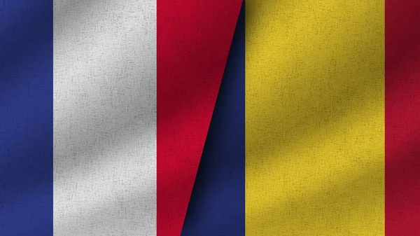 Rumänien Und Frankreich Realistische Zwei Flaggen Zusammen Illustration — Stockfoto