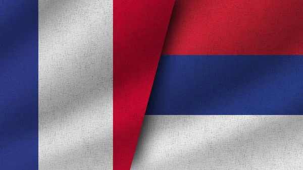 Sérvia França Realistas Duas Bandeiras Juntas Ilustração — Fotografia de Stock