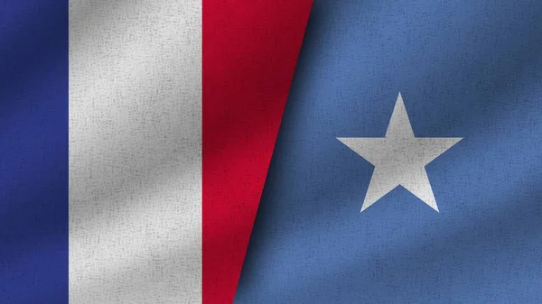 Somalia Francia Dos Banderas Realistas Juntas Ilustración —  Fotos de Stock
