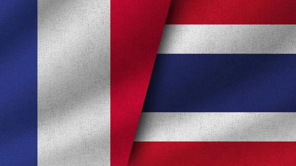 Tailândia França Realistas Duas Bandeiras Juntas Ilustração — Fotografia de Stock