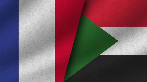 Sudan France Realistic Two Flags Together Illustration — Stock Photo, Image