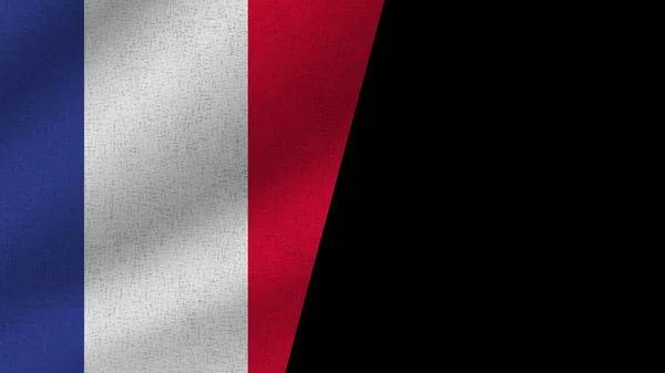 Black Background France Realistic Two Flags Together Illustration — 图库照片