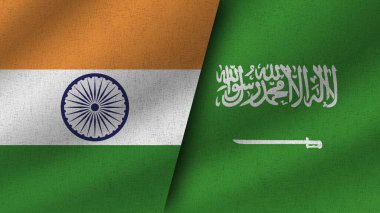 Suudi Arabistan ve Hindistan Gerçekçi İki Bayrak Birarada, 3D Görüntü