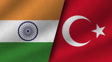 Türkiye ve Hindistan Gerçekçi İki Bayrak Birarada, 3D Görüntü