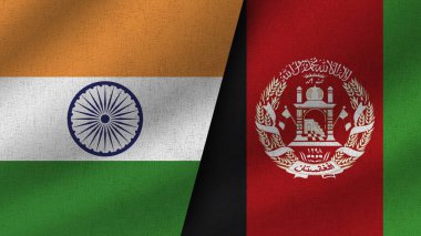 Afganistan ve Hindistan Gerçekçi İki Bayrak Birarada, 3D İllüstrasyon