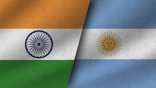 Αργεντινή Και Ινδία Ρεαλιστική Δύο Σημαίες Μαζί Εικονογράφηση — Φωτογραφία Αρχείου