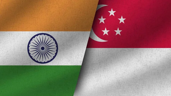 Singapur ve Hindistan Gerçekçi İki Bayrak Birlikte, 3D Resim