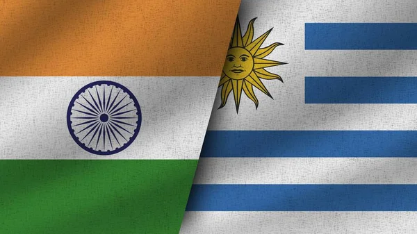 Uruguay ve Hindistan Gerçekçi İki Bayrak Birlikte, 3D Resim