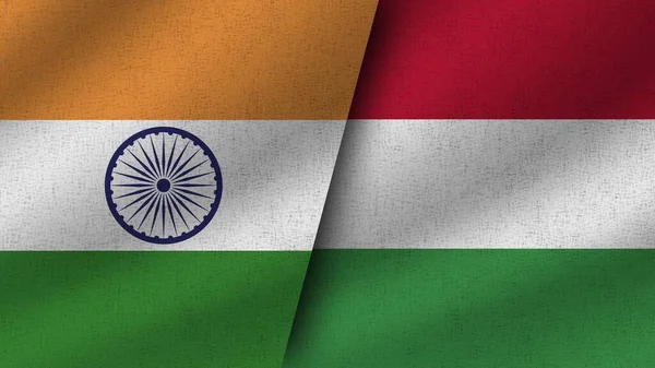 Magyarország India Reális Két Zászló Együtt Illusztráció — Stock Fotó
