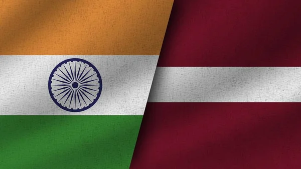Letonia India Dos Banderas Realistas Juntas Ilustración —  Fotos de Stock