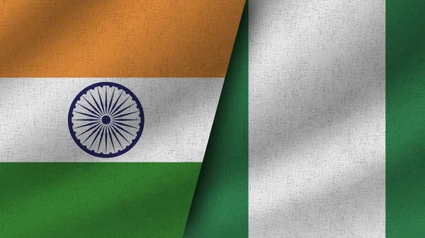Nigéria India Reális Két Zászló Együtt Illusztráció — Stock Fotó